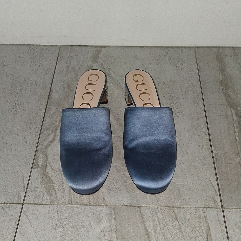 Gucci Women's Blue and Gold Embellished Mules - Picture 4 of 8